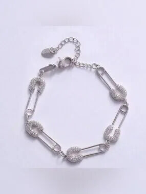 Silver Safety Pin Link Bracelet